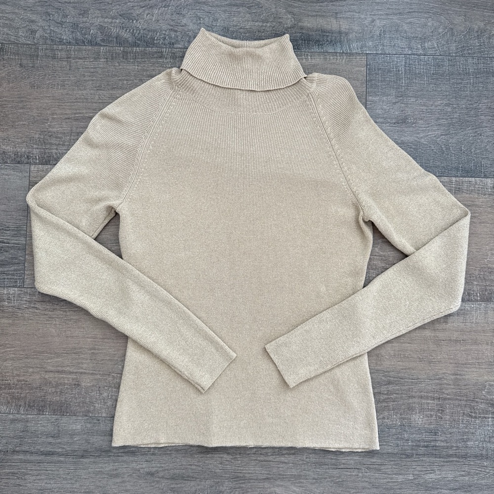 Vintage Caché Gold Metallic Shimmer Turtleneck | 90s Disco Party Top Studio 54